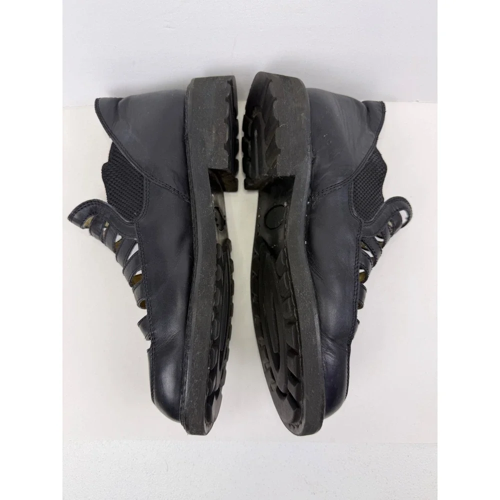 Giraudon New York Black Leather Cage Cutout Lug Sole Shoes Booties Round Toe